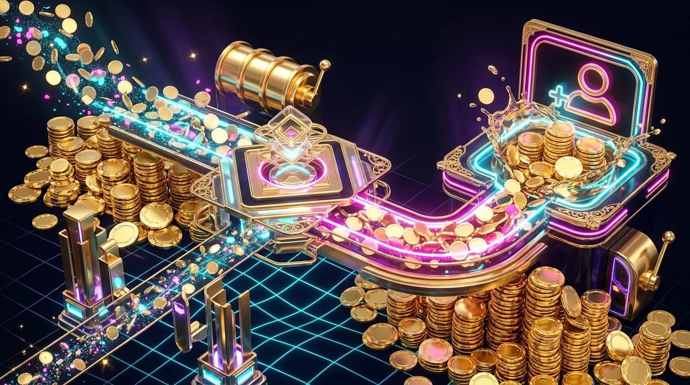 Duel.com rakeback diagram: a wager splitting into house edge and an instant 50% rebate flowing back to the player's balance